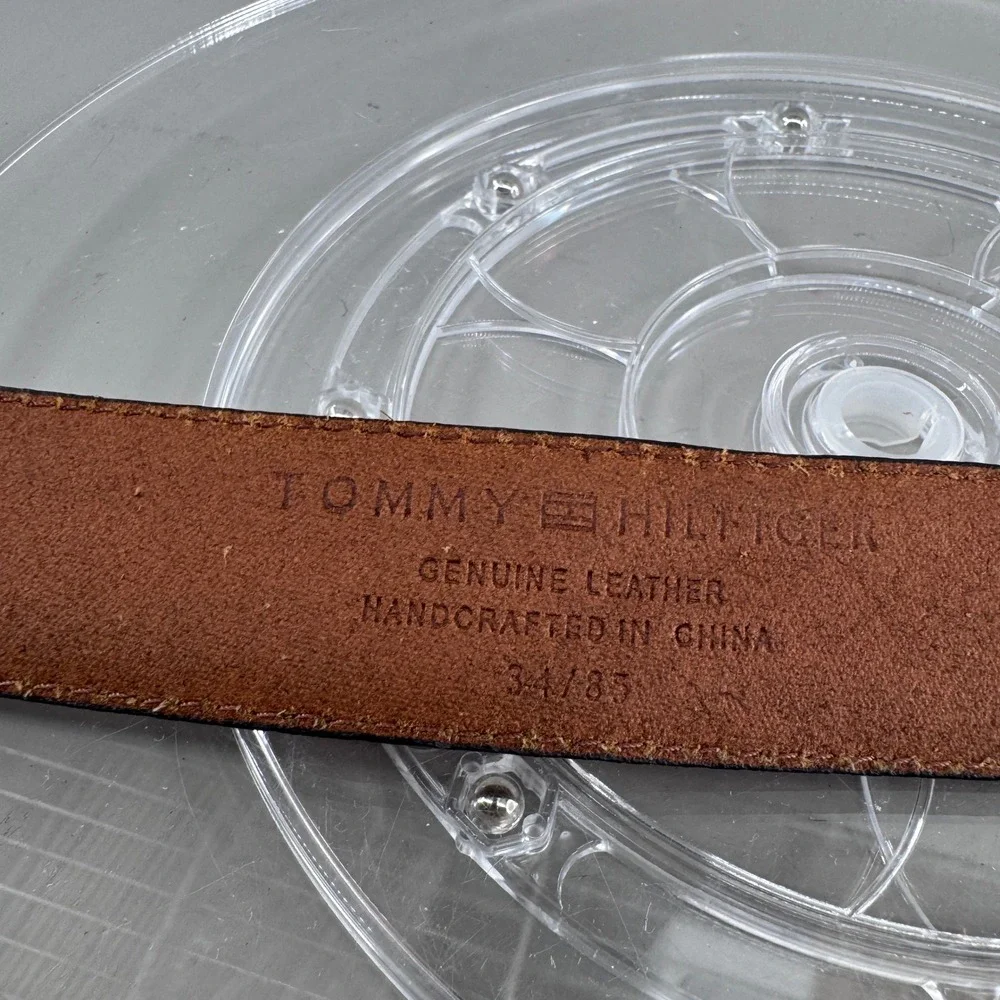 Tommy Hilfiger Mens Brown Genuine Leather Belt Silver Buckle Size 34/85